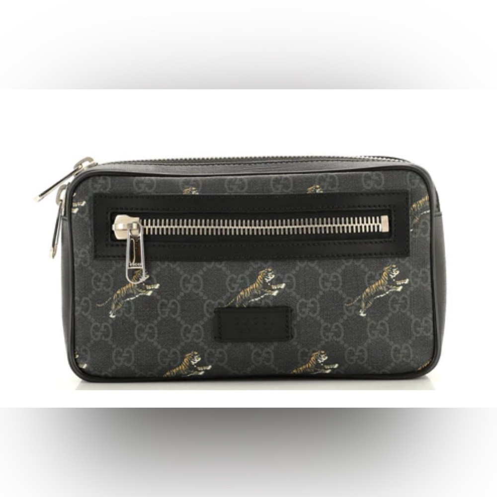 GUCCI waist bag body GG Supreme tiger print PVC Black